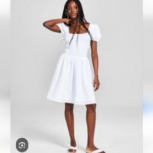 NWT And Now This Puff Sleeve Mixed Media White Dress.   Size M